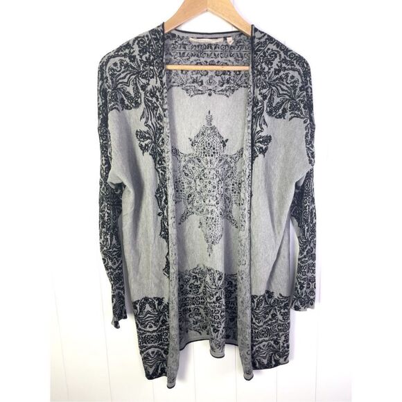 Soft Surroundings Womens Size M Gray Black Open Cardigan‎ Sweater Mandala Boho - Picture 1 of 7